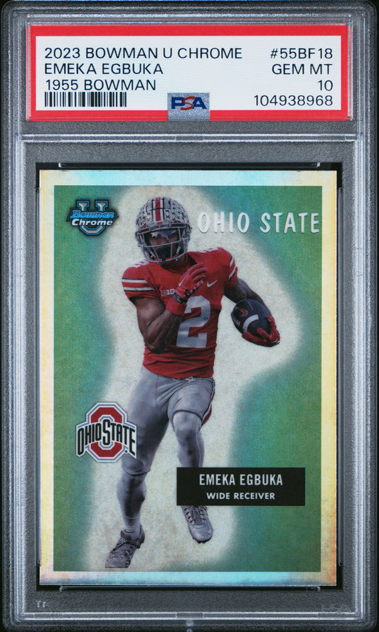 Graded 2023 Topps Bowman U Chrome Emeka Egbuka #55BF18 1955 Bowman Rookie RC Football Card PSA 10 Gem Mint