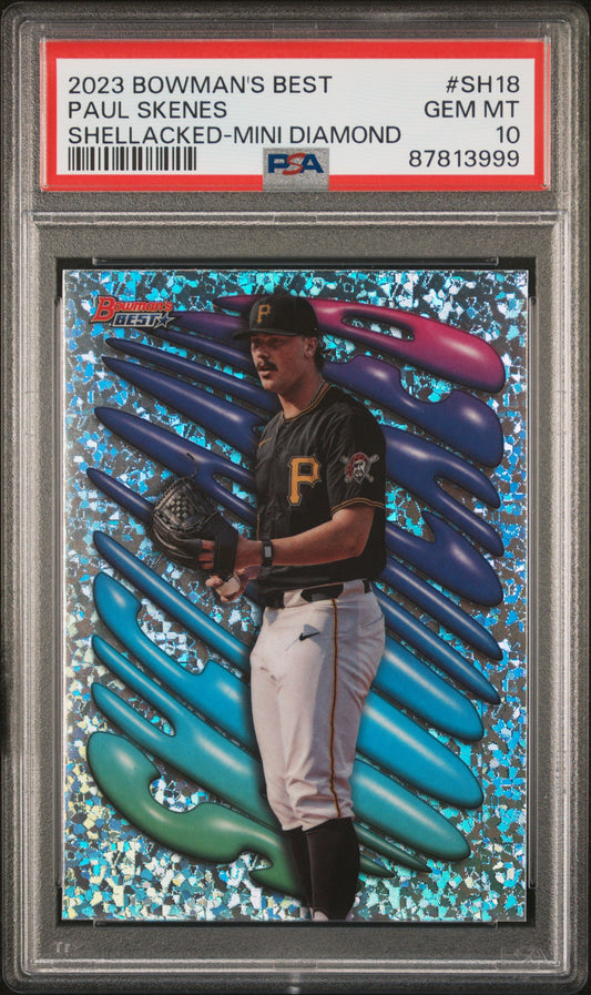 Graded 2023 Topps Bowmans Best Paul Skenes #SH18 Shellacked Mini Diamond Rookie RC Baseball Card PSA 10 Gem Mint