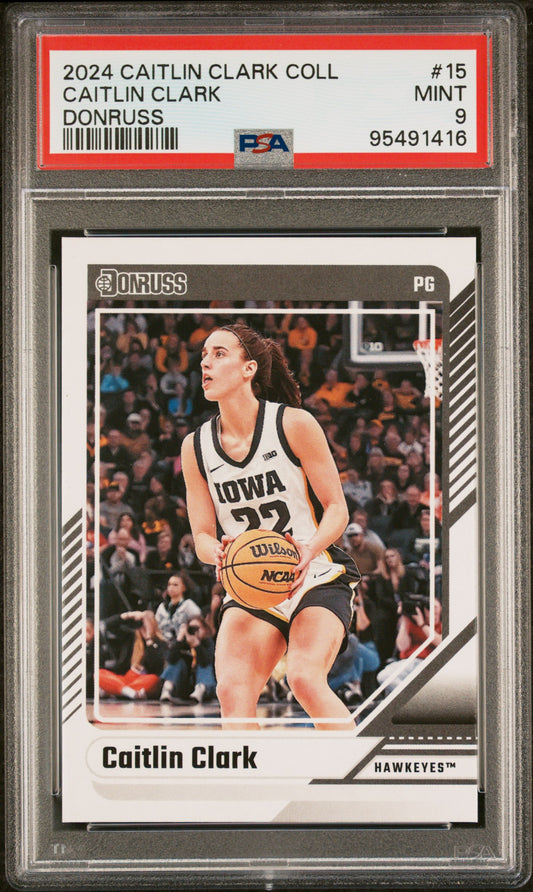 Graded 2024 Panini Caitlin Clark Collection Caitlin Clark #15 Donruss Rookie RC Basketball Card PSA 9 Mint
