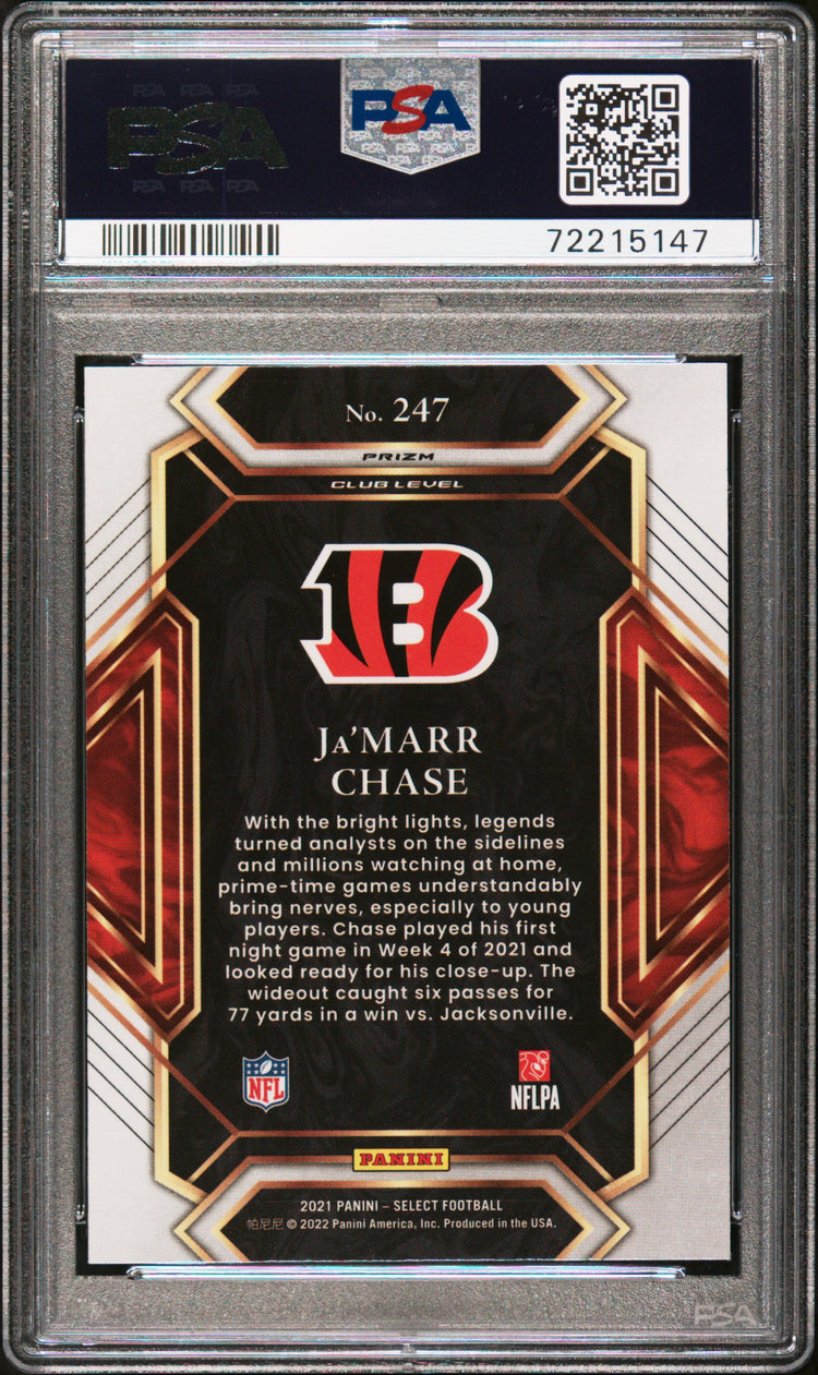 Graded 2021 Panini Select Ja'Marr Chase #247 Silver Rookie RC Football Card PSA 10 Gem Mint