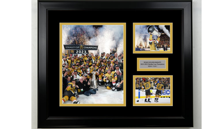 Framed Vegas Golden Knights 2023 Stanley Cup Champions Facsimile Laser Engraved Signature Hockey 14x11 3 Photo Collage