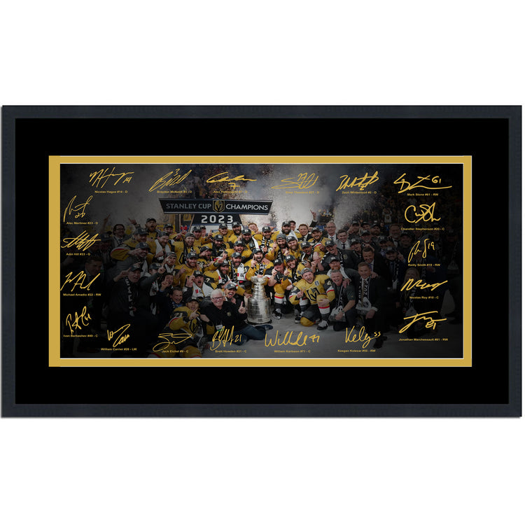 Framed Vegas Golden Knights 2023 NHL Stanley Cup Champions Facsimile Signature Team Auto 16x24 Hockey Photo