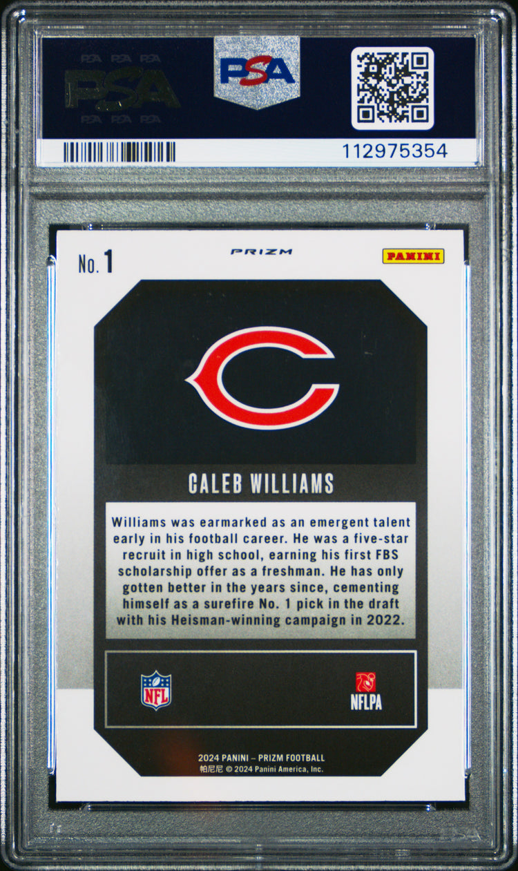 Graded 2024 Panini Prizm Caleb Williams #1 Emergent Green Prizm Rookie RC Football Card PSA 10 Gem Mint