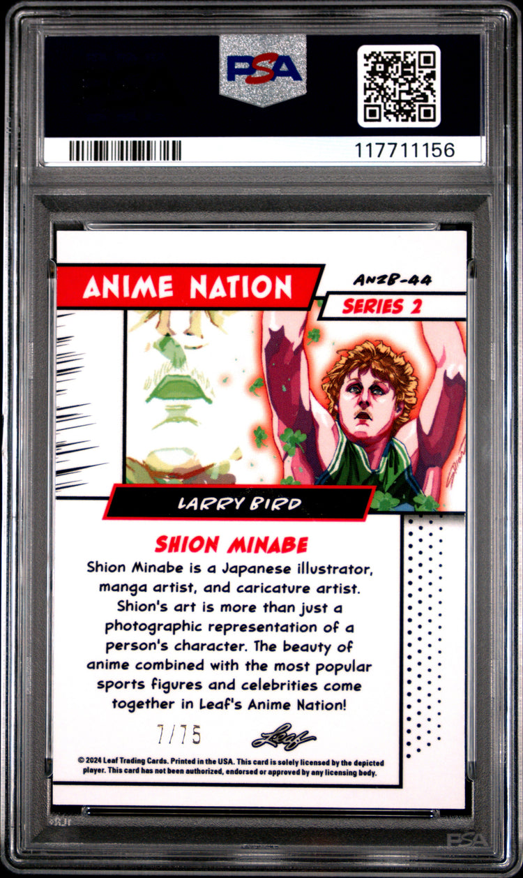 Graded 2024 Leaf Larry Bird #AN2B44 Anime Nation Series 2 Blue /75 Basketball Card PSA 9 Mint