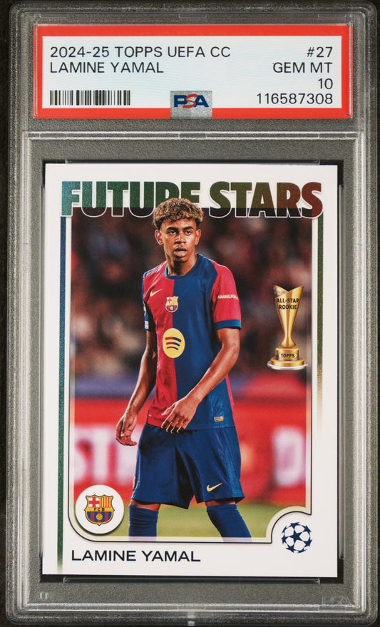 Graded 2024 Topps UEFA CC Lamine Yamal #27 Soccer Card PSA 10 Gem Mint