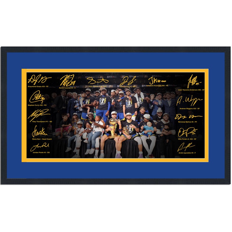 Framed Golden State Warriors 2022 NBA Champions Facsimile Signature Team Auto 16x24 Basketball Photo
