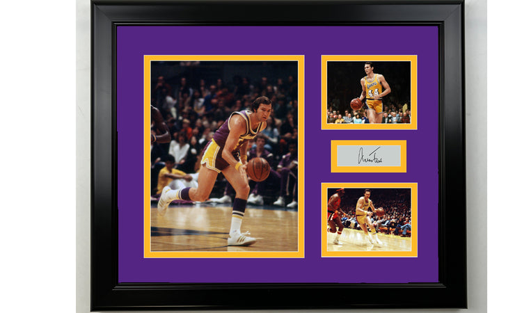 Framed Jerry West Los Angeles Lakers Facsimile Laser Engraved Signature Basketball 14x11 3 Photo Collage