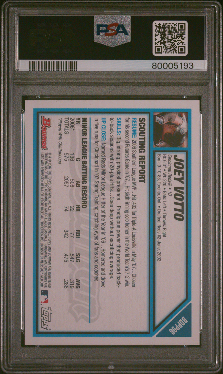 Graded 2007 Topps Bowman Joey Votto #BDPP98 Draft Picks & Prospects Rookie RC Baseball Card PSA 10 Gem Mint