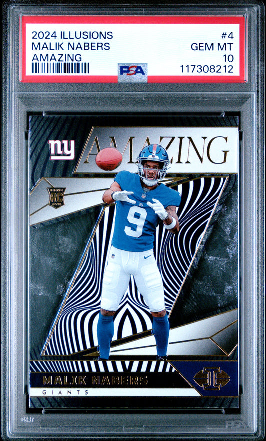 Graded 2024 Panini Illusions Malik Nabers #4 Amazing Rookie RC Football Card PSA 10 Gem Mint