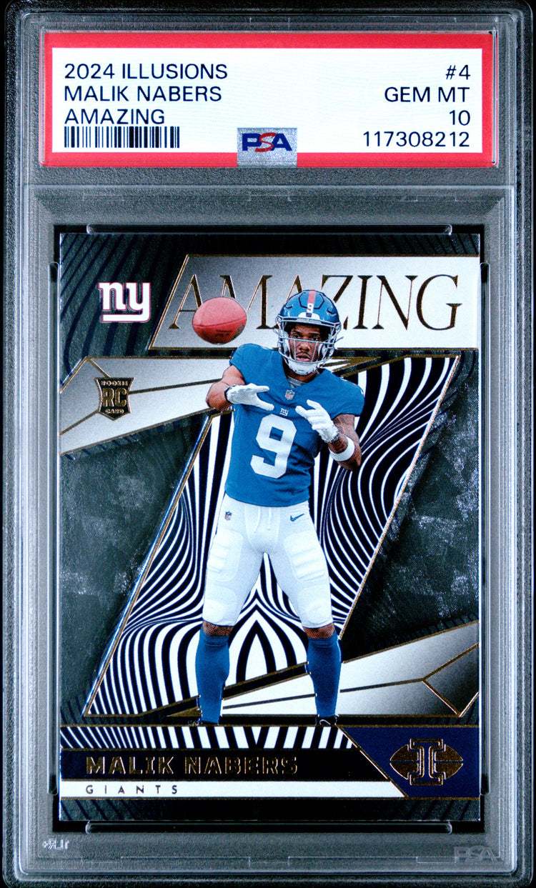 Graded 2024 Panini Illusions Malik Nabers #4 Amazing Rookie RC Football Card PSA 10 Gem Mint
