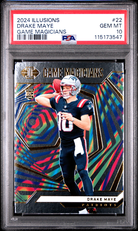 Graded 2024 Panini Illusions Drake Maye #22 Game Magicians Rookie RC Football Card PSA 10 Gem Mint
