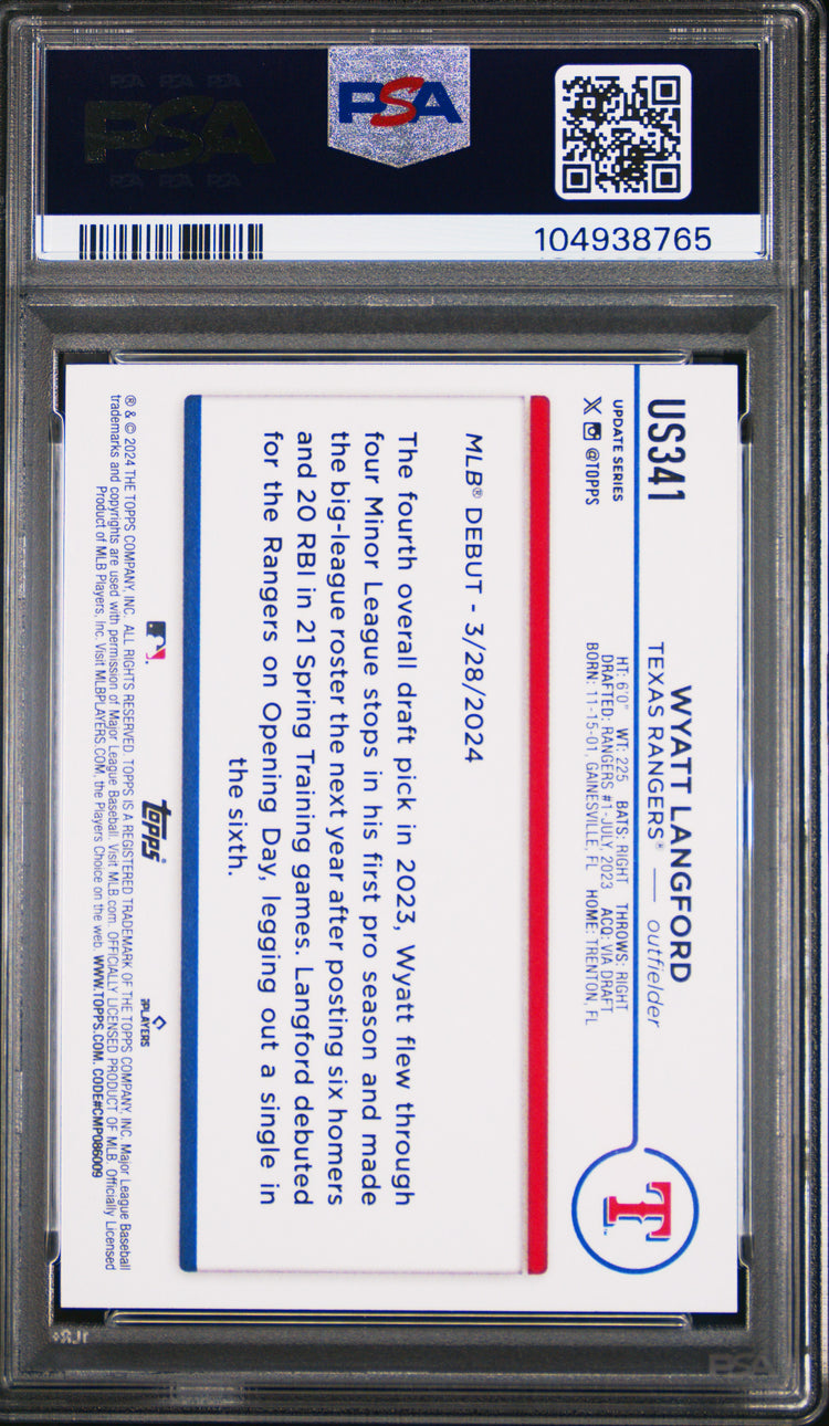 Graded 2024 Topps Update Wyatt Langford #US341 Rookie RC Baseball Card PSA 10 Gem Mint
