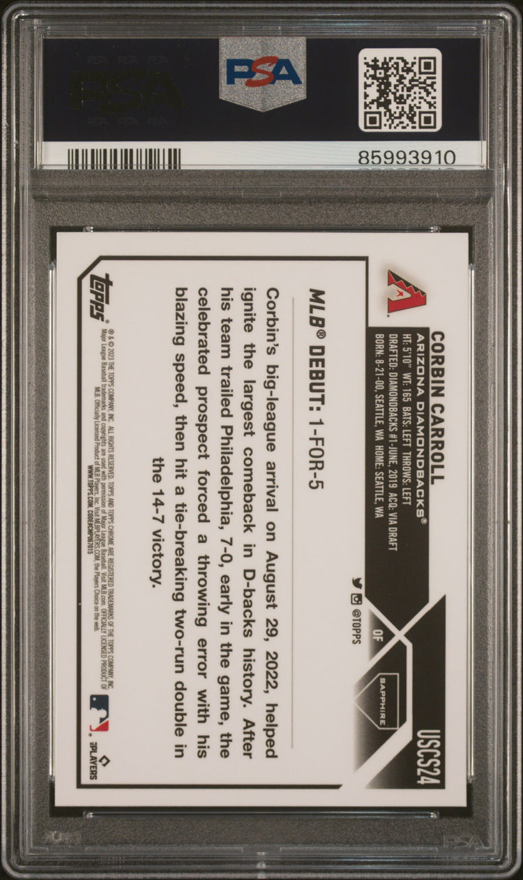 Graded 2023 Topps Chrome Update Sapphire Edition Corbin Carroll #24 Rookie RC Baseball Card PSA 10 Gem Mint