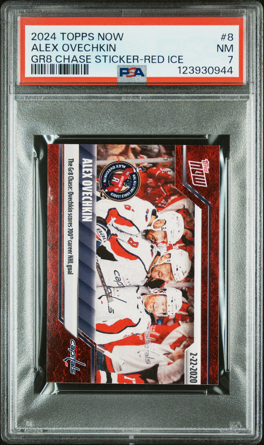 Graded 2024 Topps Now Alex Ovechkin #8 GR8 Chase Sticker Red Ice /5 Hockey Card PSA 7 Near Mint