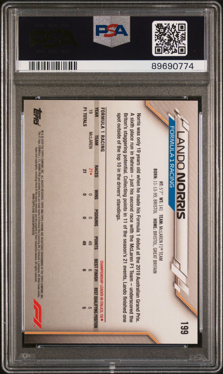 Graded 2020 Topps Chrome Formula 1 Lando Norris #199 Rookie RC F1 Racing Card PSA 10 Gem Mint
