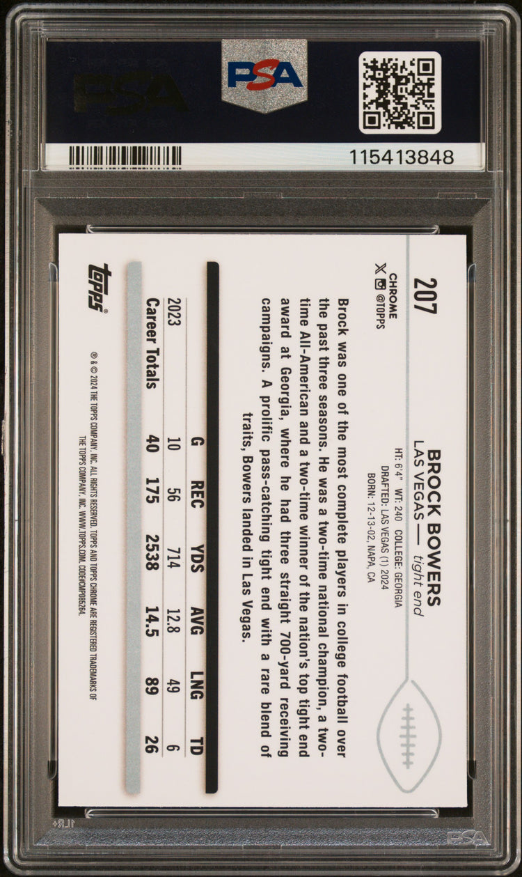 Graded 2024 Topps Chrome Brock Bowers #207 Rookie RC Football Card PSA 9 Mint