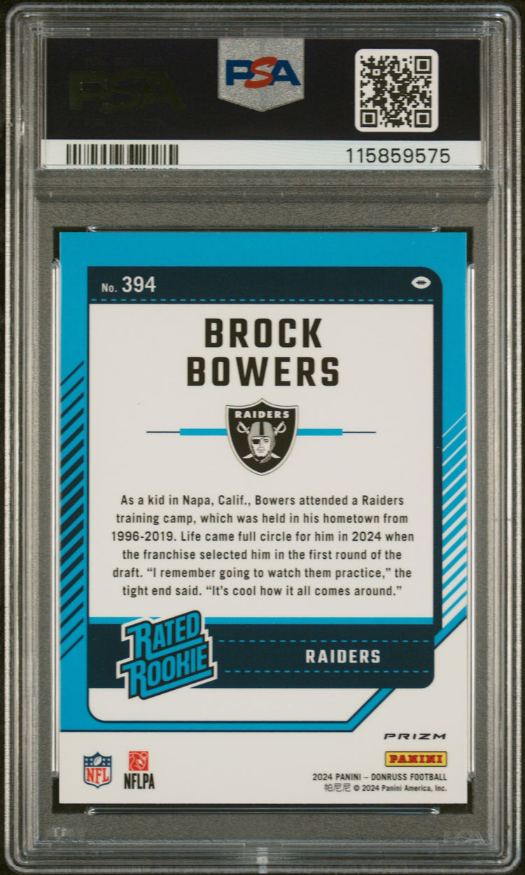 Graded 2024 Panini Donruss Brock Bowers #PINK Rookie RC Football Card PSA 10 Gem Mint