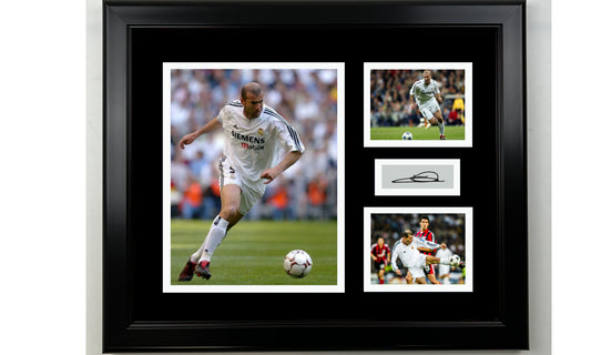 Framed Zinedine Zidane Real Madrid Facsimile Laser Engraved Signature 14x11 3 Photo Collage