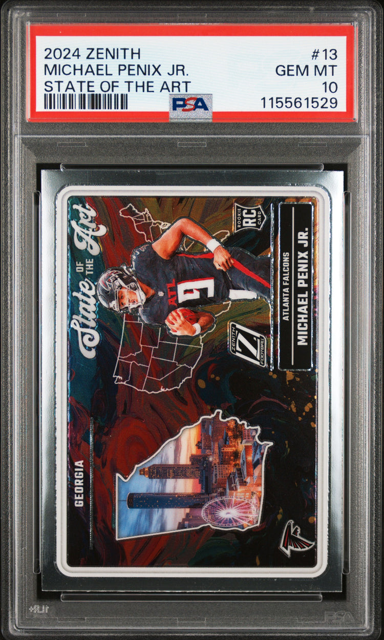 Graded 2024 Panini Zenith Michael Penix Jr #13 State of the Art Rookie RC Football Card PSA 10 Gem Mint