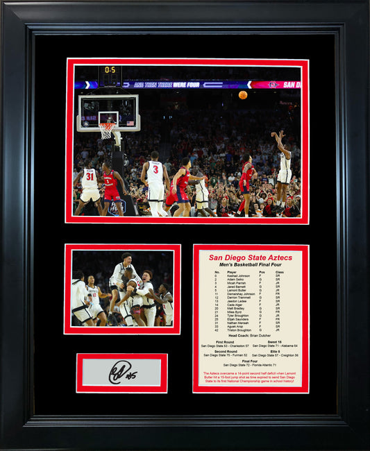 Framed San Diego State Aztecs Lamont Butler 2023 Final Four Buzzer Beater Facsimile Laser Engraved Signature Auto 11"x14" College Basketball Photo Sig Collage