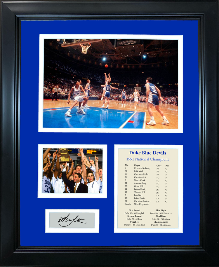 Framed 1991 Duke Blue Devils National Champions Christian Laettner The Shot Facsimile Laser Engraved Signature Auto NCAA College Basketball 11"x14"Photo Sig Collage