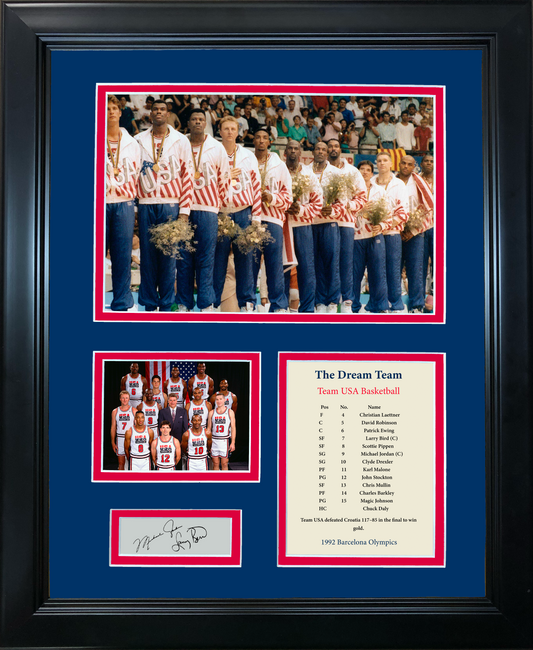 Framed 1992 Dream Team USA Barcelona Olympics Facsimile Laser Engraved Signature Auto Basketball 11"x14"Photo Sig Collage