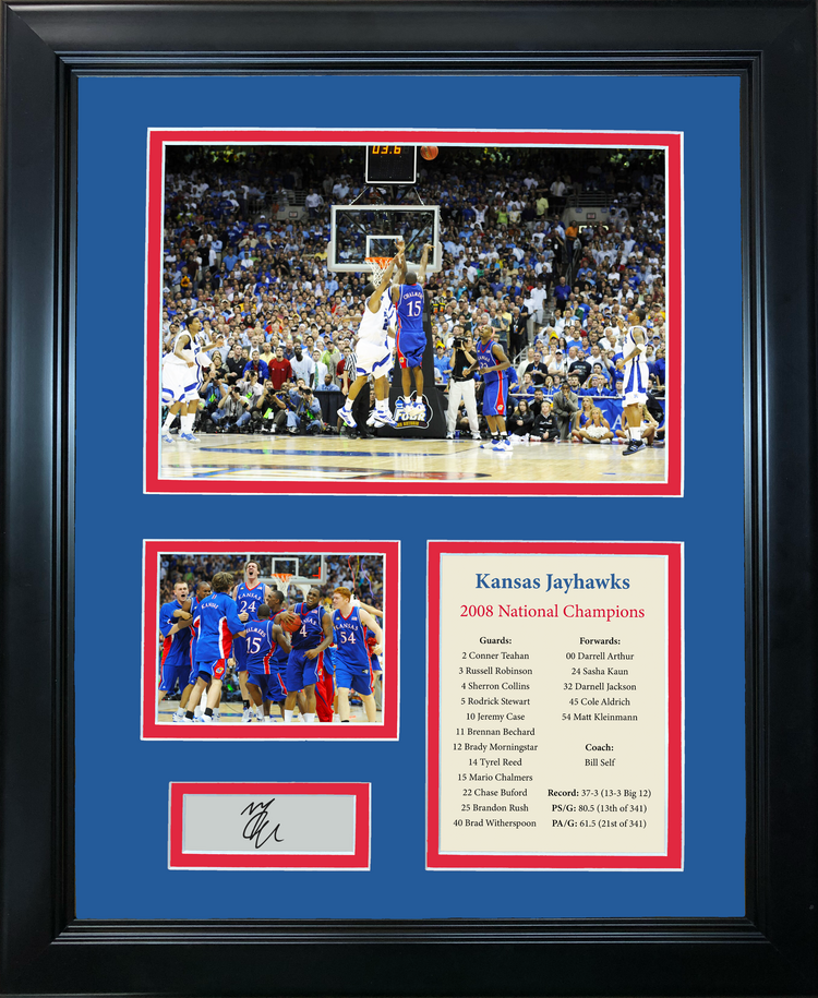 Framed Kansas Jayhawks 2008 National Champions Mario Chalmers MVP Facsimile Laser Engraved Signature Auto NCAA Basketball 11"x14" Photo Sig Collage