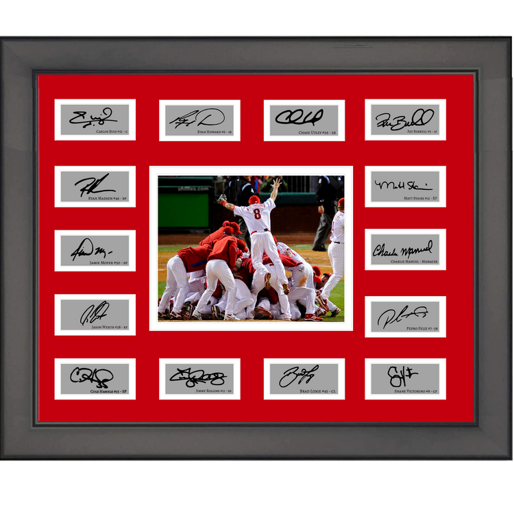 Framed 2008 Philadelphia Phillies MLB World Series Champions Team Facsimile Laser Engraved Signature Auto Collage 20x25 Baseball Photo