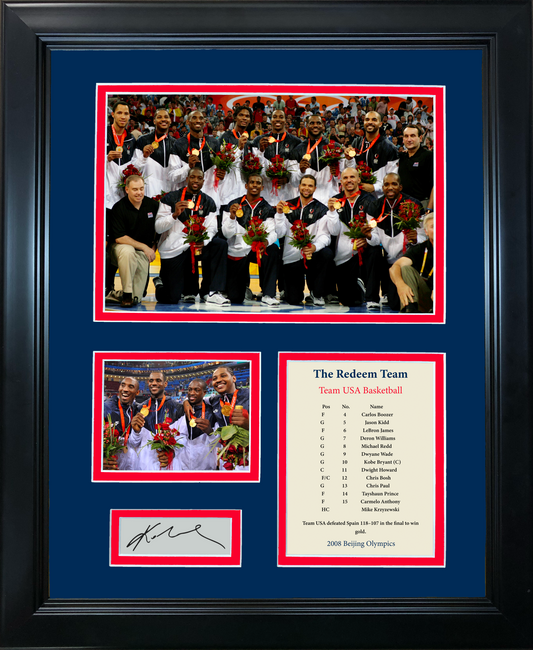 Framed 2008 Redeem Team USA Beijing Olympics Facsimile Laser Engraved Signature Auto Basketball 11"x14"Photo Sig Collage
