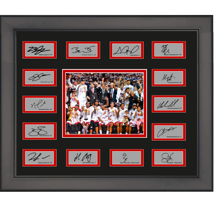 Framed 2012 Miami Heat NBA Champions Team Facsimile Laser Engraved Signature Auto Collage 20x25 Basketball Photo