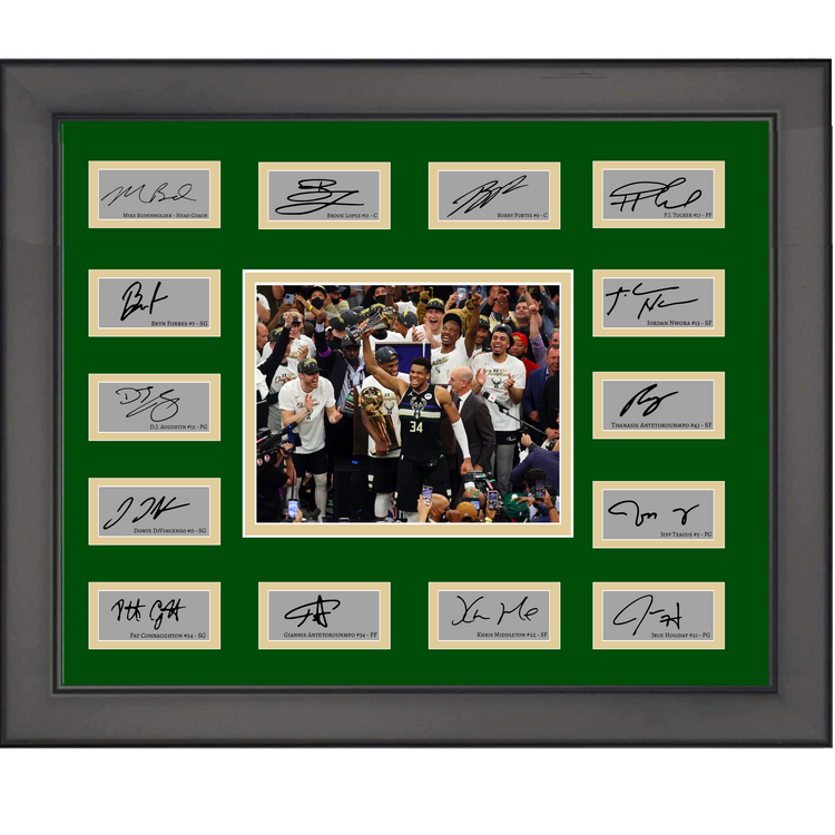 Framed 2020 Milwaukee Bucks NBA Champions Team Facsimile Laser Engraved Signature Auto Collage 20x25 Basketball Photo