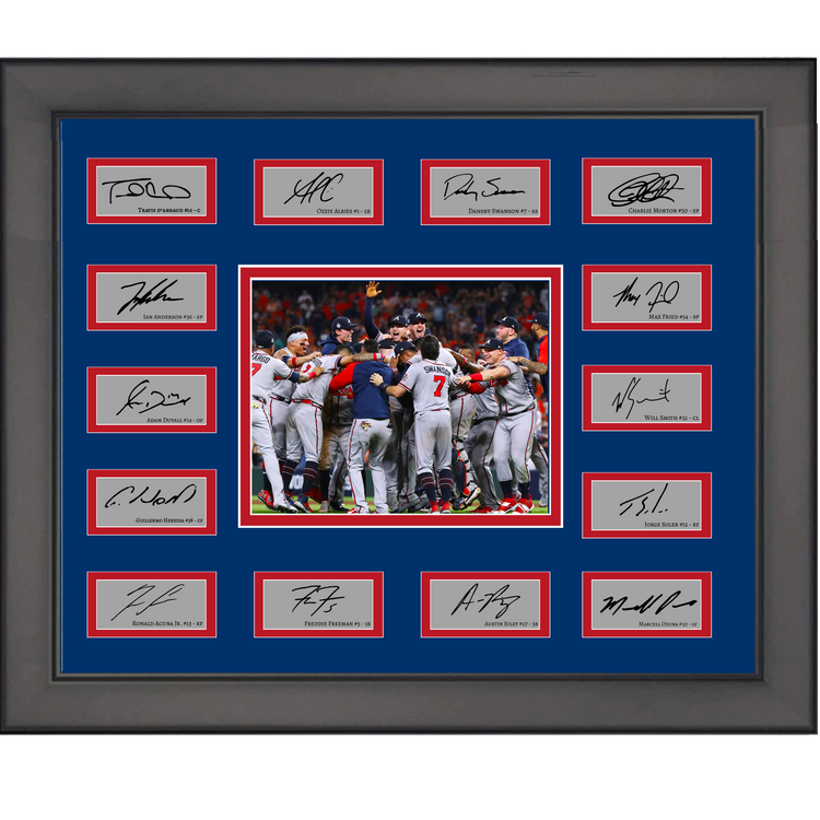 Framed 2021 Atlanta Braves MLB World Series Champions Team Facsimile Laser Engraved Signature Auto Collage 20x25 Baseball Photo