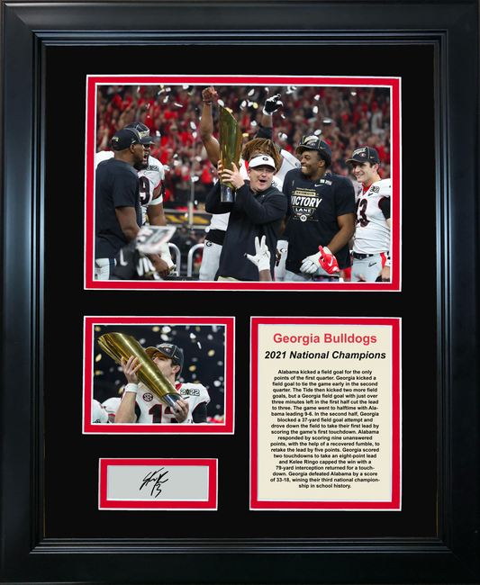 Framed Georgia Bulldogs 2021 National Championship Stetson Bennett Facsimile Laser Engraved Signature Auto College Football 11"x14" Photo Sig Collage