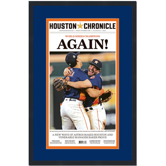 Framed Houston Chronicle Astros Again! 2022 World Series Champions 17x27 Baseball Newspaper Cover Photo Professionally Matted V1