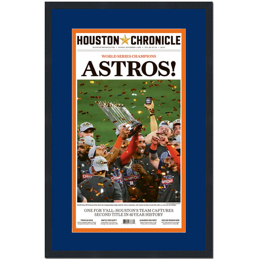 Framed Houston Chronicle Astros! 2022 World Series Champions 17x27 Baseball Newspaper Cover Photo Professionally Matted V4