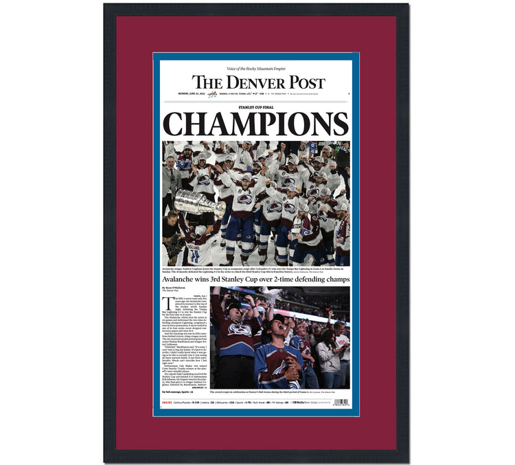 Framed Denver Post Colorado Avalanche 2022 Stanley Cup Champions 14x24 Hockey Newspaper Cover Photo Professionally Matted V1