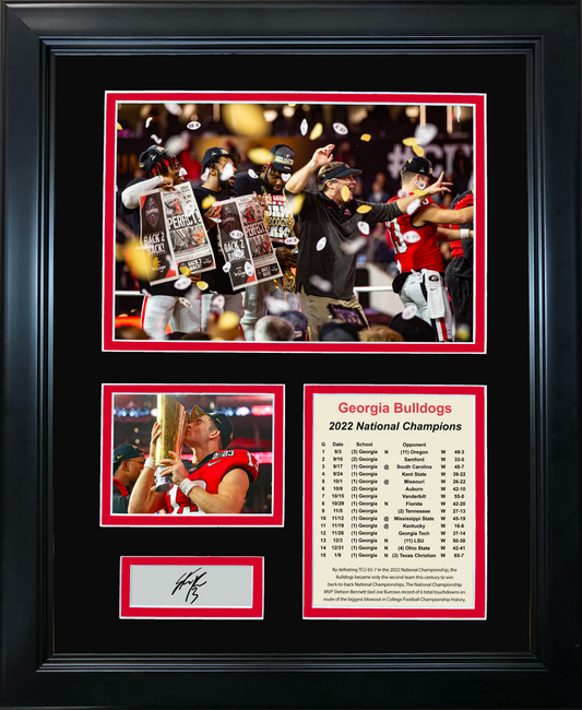 Framed Georgia Bulldogs 2022 National Championship Stetson Bennett Facsimile Laser Engraved Signature Auto College Football 11"x14" Photo Sig Collage