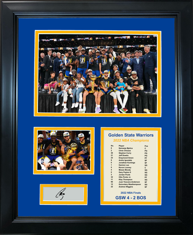 Framed Golden State Warriors 2022 NBA Finals Champions Stephen Curry MVP Facsimile Laser Engraved Signature Auto Basketball 11"x14" Photo Sig Collage