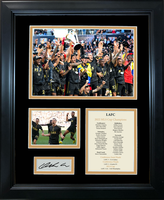 Framed LAFC 2022 MLC Cup Champions Facsimile Laser Engraved Carlos Vela Captain Signature Auto 11"x14" Soccer Futbol Photo Sig Collage
