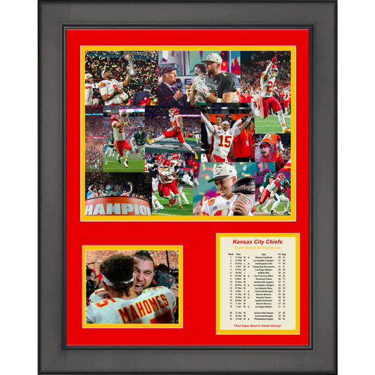 Framed Kansas City Chiefs Super Bowl LVII Champions Football 11"x14" Three Photo Collage