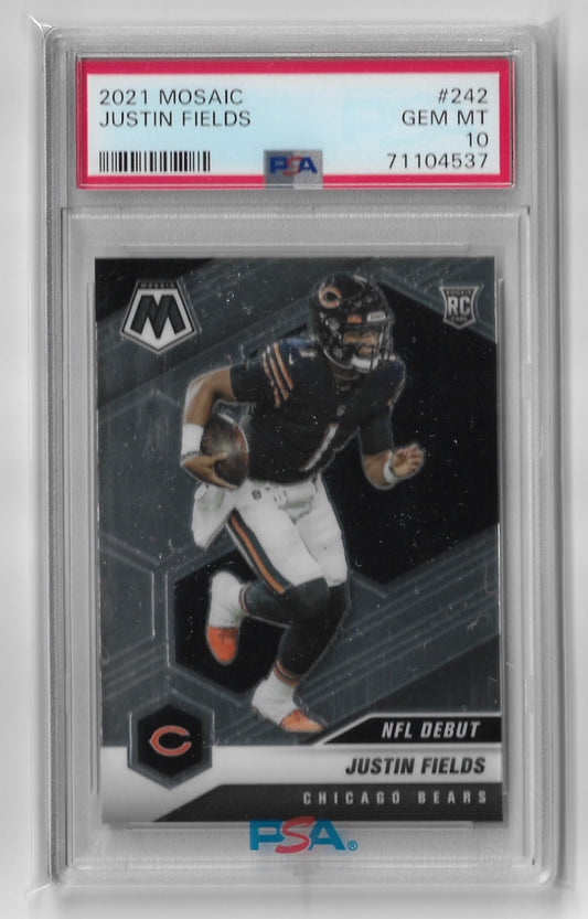 Graded 2021 Panini Mosaic Justin Fields #242 Rookie RC Football Card PSA 10 Gem Mint