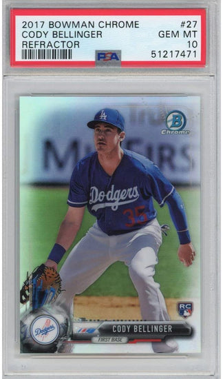 Graded 2017 Bowman Chrome Cody Bellinger #27 Refractor #/499 Rookie RC Baseball Card PSA 10 Gem Mint