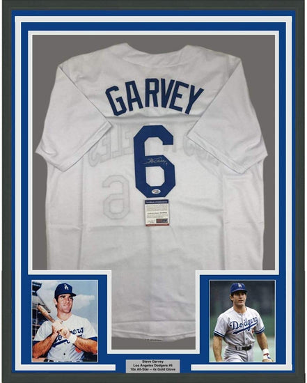 Framed Autographed/Signed Steve Garvey 35x39 Los Angeles LA White Baseball Jersey PSA/DNA COA