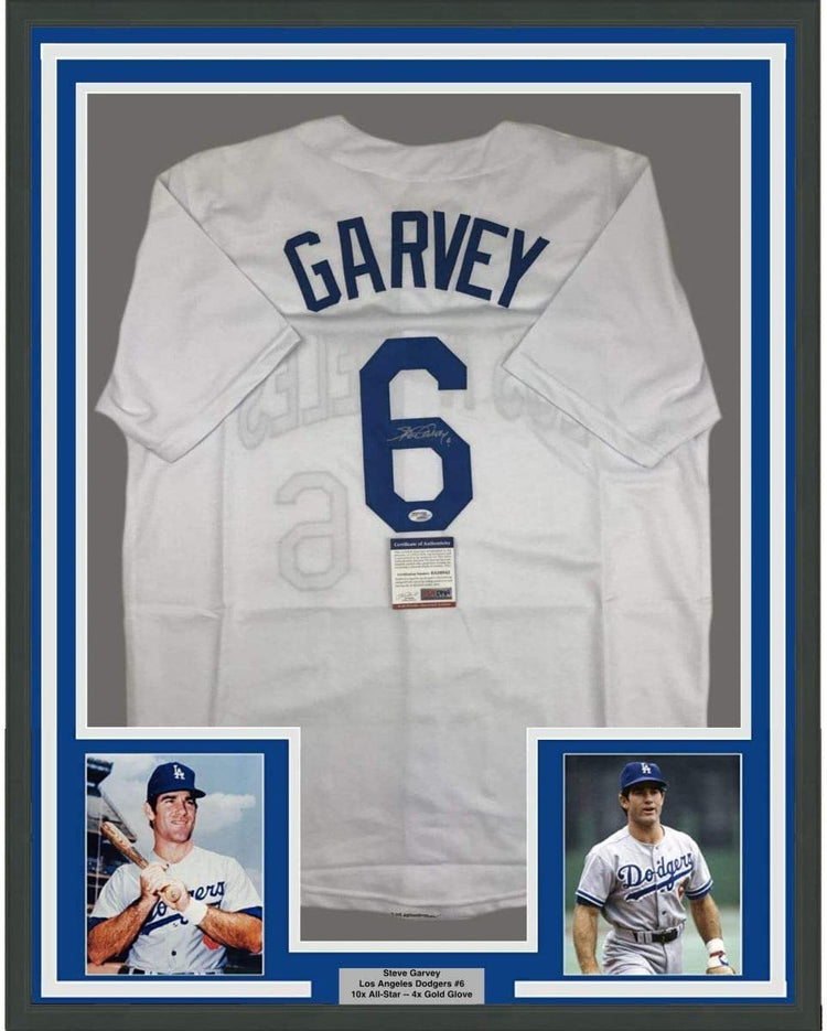 Framed Autographed/Signed Steve Garvey 35x39 Los Angeles LA White Baseball Jersey PSA/DNA COA