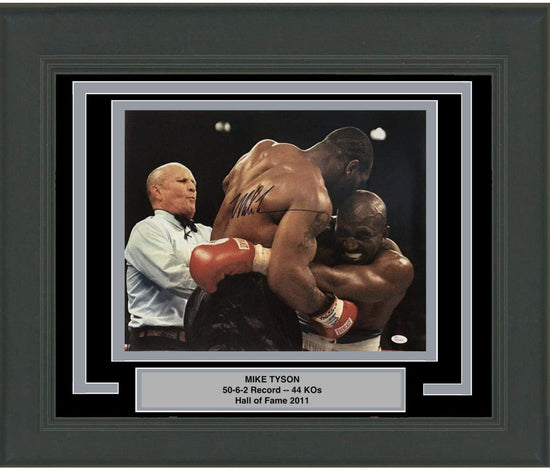 Framed Autographed/Signed Mike Tyson Closeup Evander Holyfield Bite Biting Boxing 16x20 Photo JSA COA