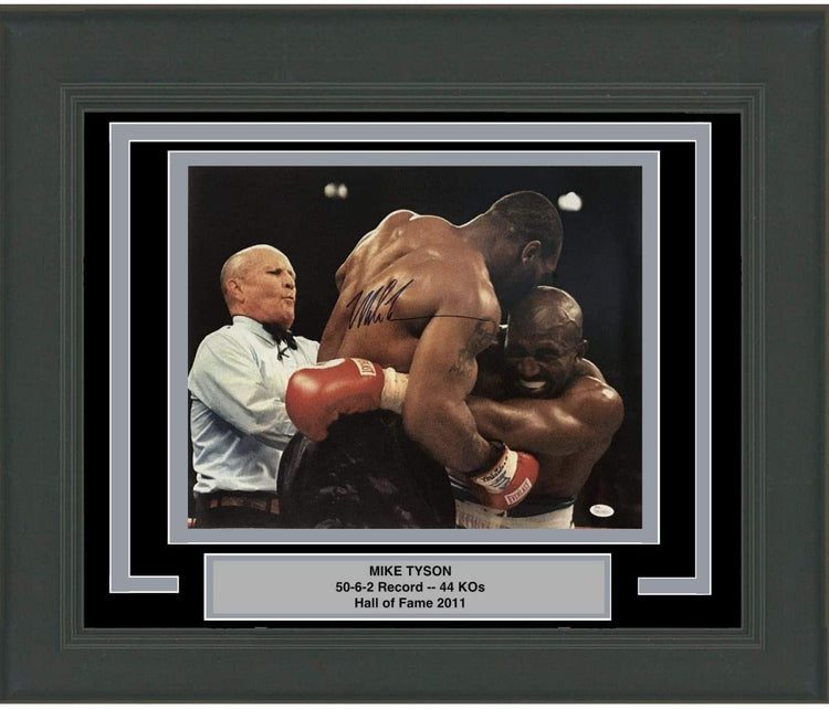 Framed Autographed/Signed Mike Tyson Closeup Evander Holyfield Bite Biting Boxing 16x20 Photo JSA COA