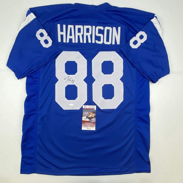 Autographed/Signed Marvin Harrison Indianapolis Blue Football Jersey JSA COA