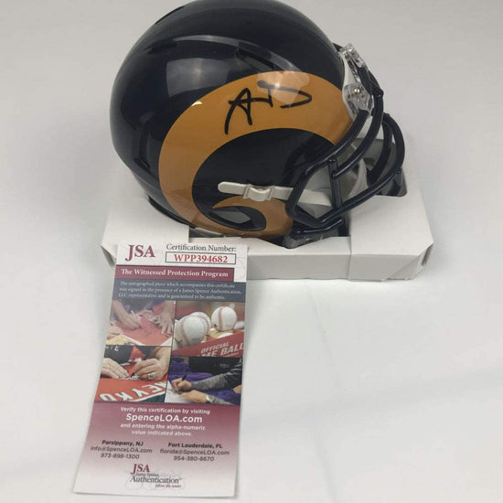 Autographed/Signed Aaron Donald Los Angeles Rams Retro Mini Football Helmet JSA COA