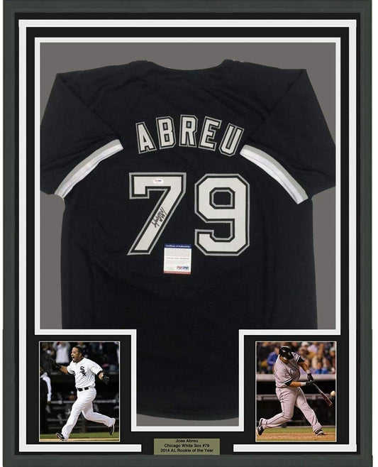 Framed Autographed/Signed Jose Abreu 35x39 Chicago Sox Black Baseball Jersey PSA/DNA COA