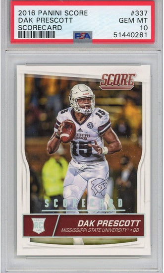Graded 2016 Panini Score Dak Prescott #337 Scorecard Variation Rookie RC Football Card PSA 10 Gem Mint